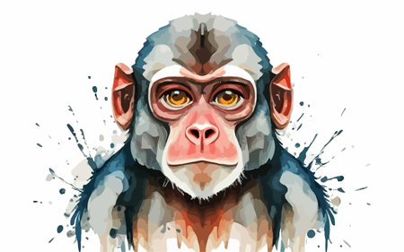 Portrait of a monkey in watercolor style. Vector illustration.のイラスト素材