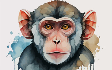 Portrait of a monkey in watercolor style. Vector illustration.のイラスト素材