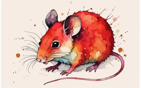 Illustration of a red mouse on a white background with splashesのイラスト素材
