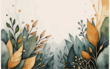 Autumn background with leaves and branches. Vector hand drawn illustration.のイラスト素材