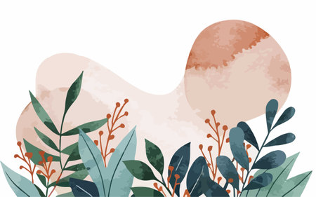 Watercolor floral background. Hand drawn vector illustration with branch, leaves and watercolor stains.のイラスト素材