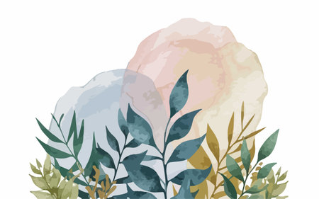 Vector watercolor background with flowers and leaves. Hand drawn illustration.のイラスト素材