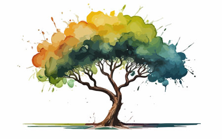 Watercolor tree isolated on white background. Hand drawn vector illustration.のイラスト素材