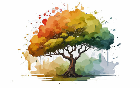 Autumn tree in watercolor style. Hand drawn vector illustration.のイラスト素材