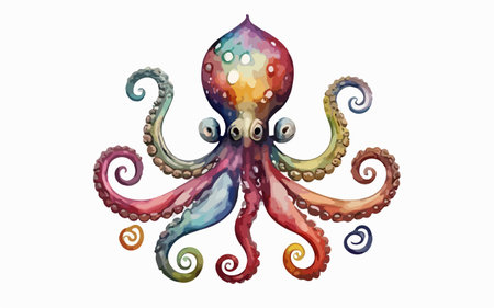 Watercolor octopus isolated on white background. Hand drawn illustration.のイラスト素材