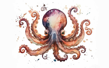 Octopus. Hand drawn watercolor illustration isolated on white background.のイラスト素材