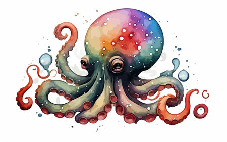 Watercolor octopus isolated on white background. Hand drawn illustration.のイラスト素材