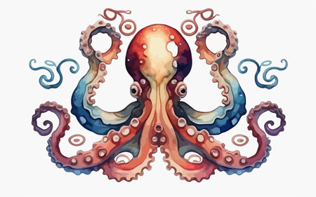 Octopus. Hand drawn vector illustration. Isolated on white background.