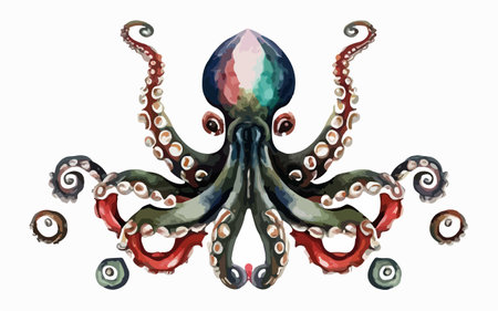 Octopus. Watercolor hand drawn illustration isolated on white background.のイラスト素材