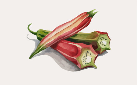 Illustration of red and green chili peppers on a white background.のイラスト素材