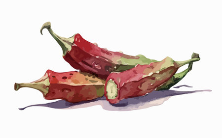 Illustration of red and green hot chili peppers on a white backgroundのイラスト素材