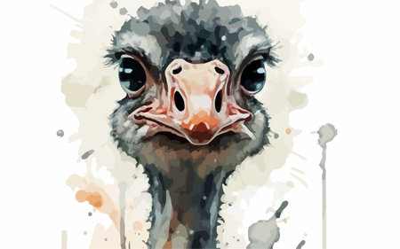 Portrait of an ostrich. Watercolor painting. Vector illustration.のイラスト素材