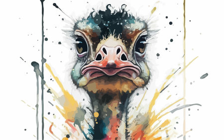 Portrait of an ostrich. Watercolor illustration on a white backgroundのイラスト素材