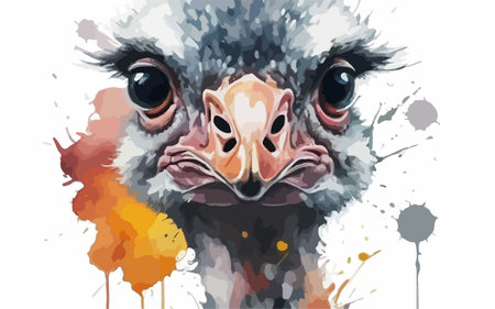 Portrait of an ostrich. Digital watercolor painting. Vector illustration.のイラスト素材