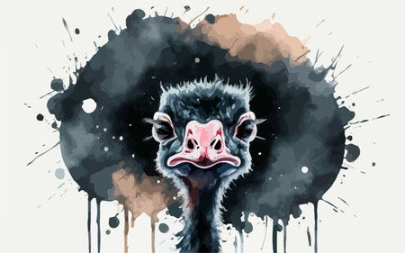 Ostrich. Hand drawn vector illustration in watercolor style.のイラスト素材