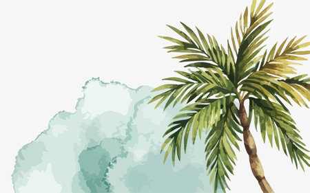Palm tree on the sky background. Watercolor hand drawn illustrationのイラスト素材
