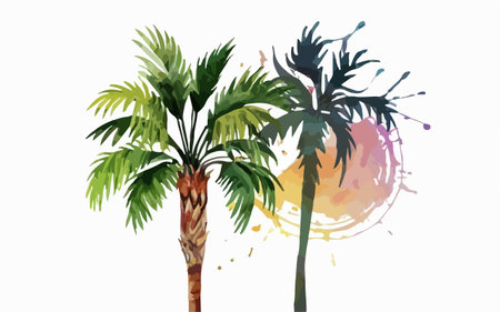 Palm tree on a white background. Watercolor painting. Vector illustration.のイラスト素材