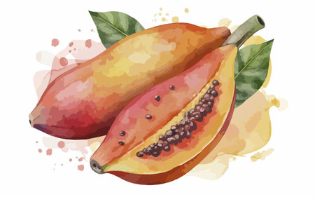 Papaya fruit on watercolor background. Vector illustration of papaya.のイラスト素材