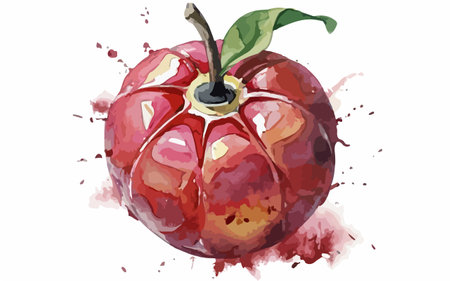 Watercolor painting of a red apple on a white background. Vector illustrationのイラスト素材