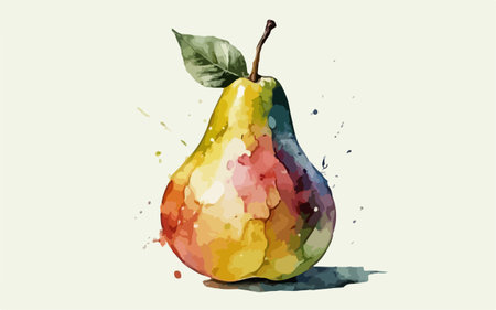 Watercolor illustration of a pear with watercolor effect on a white backgroundのイラスト素材