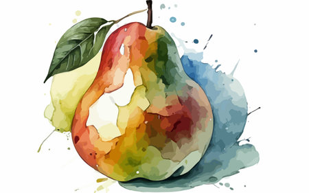 Watercolor pear on a white background. Vector watercolor illustration.のイラスト素材