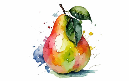 Watercolor vector illustration of a pear with watercolor splashes.のイラスト素材