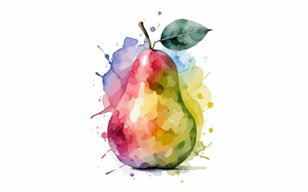Colorful watercolor illustration of pear on a white background. Vector illustration.のイラスト素材