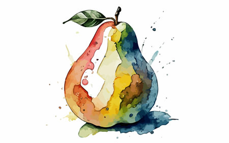 Watercolor pear and watercolor splashes on a white background.のイラスト素材