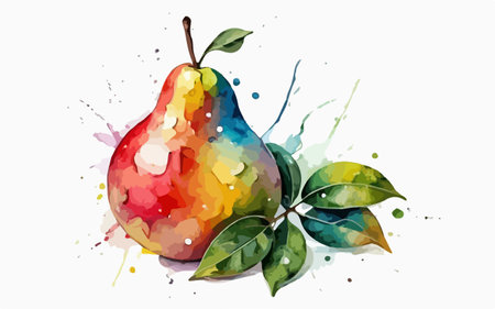 Colorful watercolor pear on white background. Hand drawn vector illustration.のイラスト素材