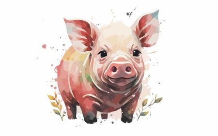 Pig. Hand drawn watercolor illustration isolated on white background.のイラスト素材
