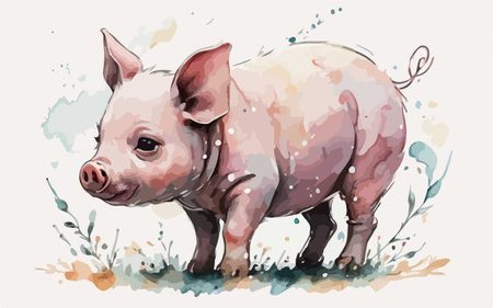 Illustration of a cute pig on a white background. Watercolorのイラスト素材