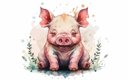 Cute pig on a white background. Vector watercolor illustration.のイラスト素材