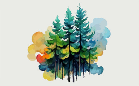 Pine trees in watercolor style. Hand drawn vector illustration.のイラスト素材