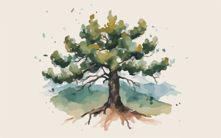 Pine tree in watercolor style. Hand drawn vector illustration.のイラスト素材