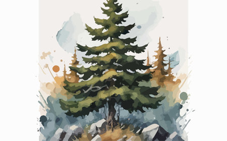 Watercolor illustration of a coniferous tree in the forest.のイラスト素材