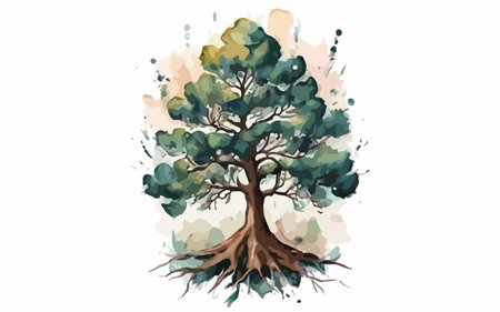 Watercolor hand drawn tree isolated on white background. Vector illustration.のイラスト素材