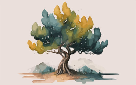Illustration of a tree in the desert. Watercolor style.のイラスト素材