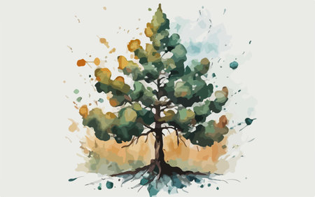 Pine tree in watercolor style. Hand drawn vector illustration.のイラスト素材