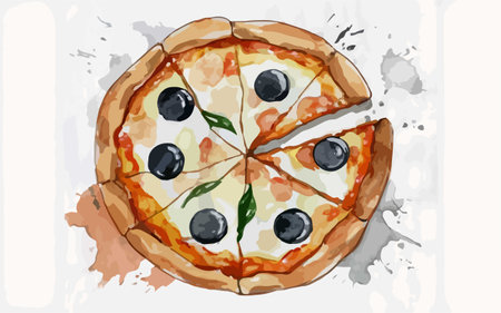 Pizza with olives on a white background. Vector illustration.のイラスト素材