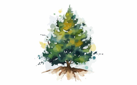 Pine tree isolated on white background. Watercolor hand drawn illustrationのイラスト素材