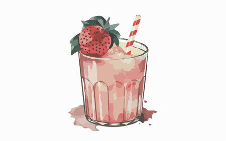 Strawberry milkshake in a glass on a white backgroundのイラスト素材