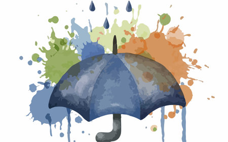 Vector illustration of an umbrella with splashes of watercolor paint.のイラスト素材