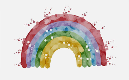 Rainbow with watercolor splashes on white background. Vector illustration.のイラスト素材