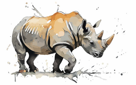 Illustration of a rhinoceros with splashes of inkのイラスト素材