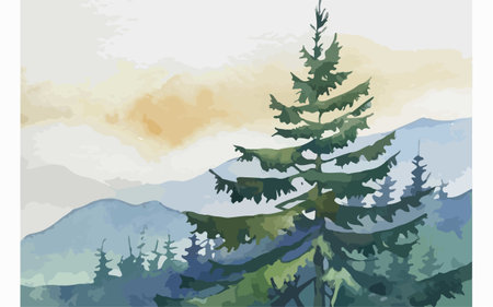 Pine trees in the mountains. Vector illustration for your design.のイラスト素材