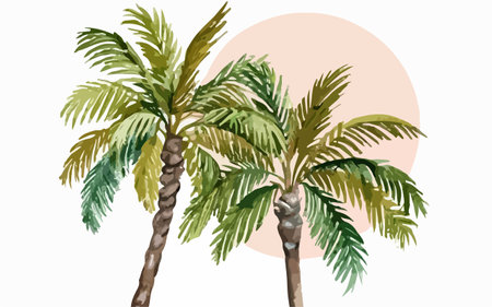 Palm trees on white background. Hand drawn vector illustration for your designのイラスト素材