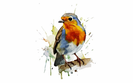 Watercolor illustration of a robin, isolated on a white backgroundのイラスト素材