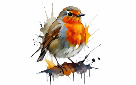 Watercolor illustration of a robin on a white background. Vector image.のイラスト素材