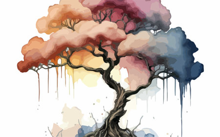 Watercolor autumn tree. Hand drawn vector illustration for your design.のイラスト素材