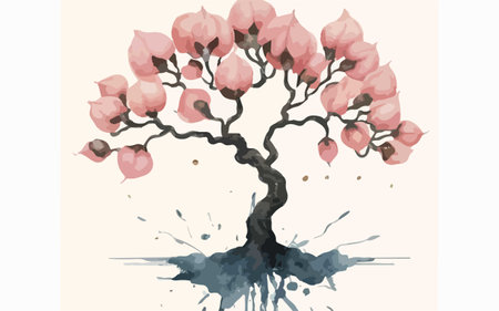 Illustration of a pink magnolia tree in watercolor style.のイラスト素材